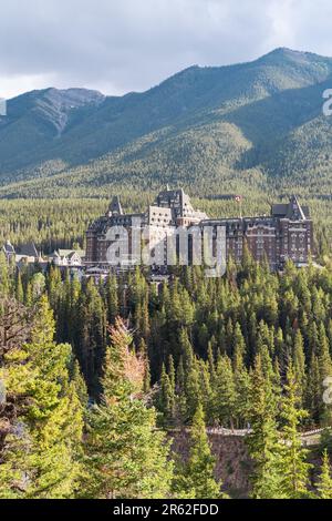 View of luxurious Banff Fairmont Springs Hotel, an historic landmark in ...
