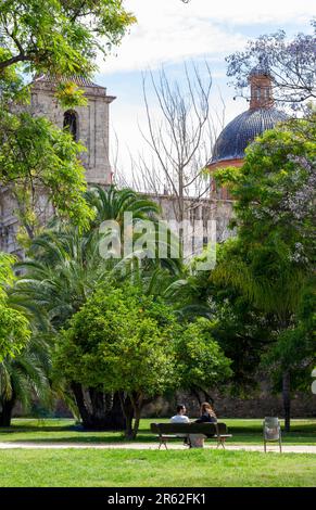 Església i Palau del Temple view from Turia Gardens, Valencia Stock Photo