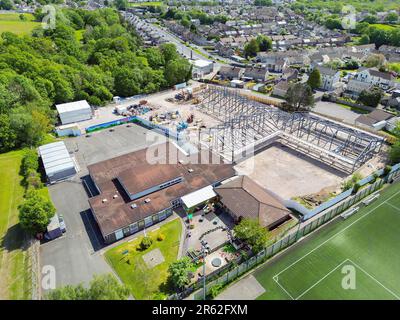 Church Village, Pontypridd, wales - May 2023: Steel structure of a new primary school being built in south Wales. Stock Photo