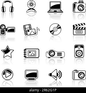 Photo and Video black icon set Stock Vector