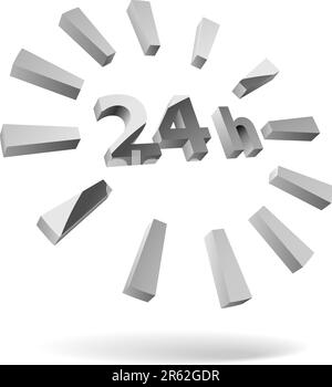 24 hours steel 3D icon isolated on white. Stock Vector