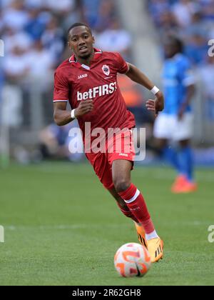 GENK - Michel Ange Balikwisha of Royal Antwerp FC during the Belgian Jupiler Pro League Championship Playoffs between KRC Genk - Royal Antwerp FC on June 4, 2023 in Genk, Belgium. AP | Dutch Height | GERRIT OF COLOGNE Stock Photo