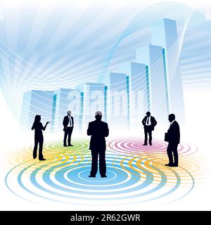 Businesspeople and a large chart in the background, conceptual business illustration. Stock Vector