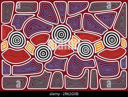 Vector pattern including ethnic Australian motive with multicolored typical elements Stock Vector