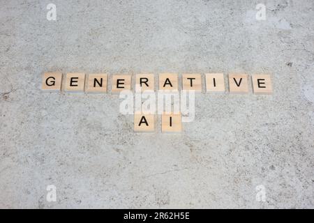 Wooden letter blocks spelling out Generative AI against marble stone as an artificial intelligence explanation concept Stock Photo