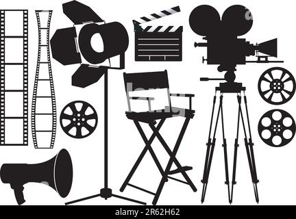 Film Industry silhouette icons on the white Stock Vector