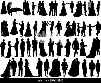 Big vector collection of wedding silhouettes isolated on white Stock Vector