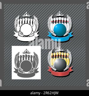 Bowling blank emblem with ball and skittles Stock Vector