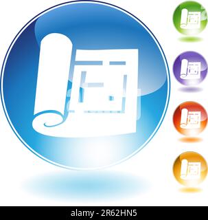 Blueprint icon set isolated on a white background. Stock Vector