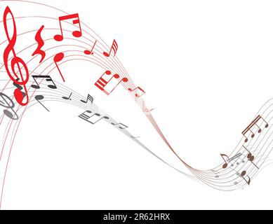 Musical note staff on the red background Stock Vector