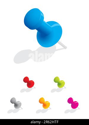 Set of colourful push pins.  Please check my portfolio for more stationary illustrations. Stock Vector