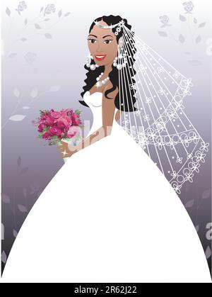 A beautiful biracial woman on her wedding day. Stock Vector