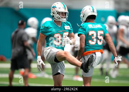 Miami Dolphins cornerback Ethan Bonner (38) readies of the snap during a NFL  football game at EverBank Stadium, Saturday, August 26, 2023 in  Jacksonville, Fla. (AP Photo/Alex Menendez Stock Photo - Alamy