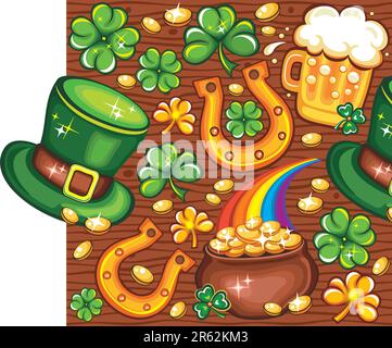 Irish Symbols on wooden background make this Seamless Wallpaper Pattern. Stock Vector