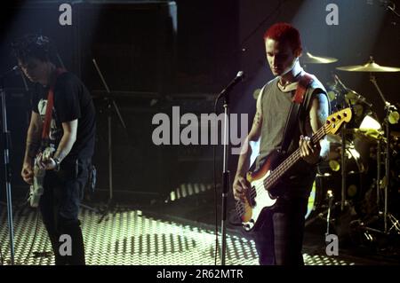 Milan Italy 1997-09-17 :Mike Dirnt bassist of Green Day during the Sonic TV show Stock Photo