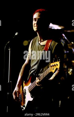 Milan Italy 1997-09-17 :Mike Dirnt bassist of Green Day during the Sonic TV show Stock Photo