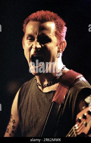 Milan Italy 1997-09-17 :Mike Dirnt bassist of Green Day during the Sonic TV show Stock Photo