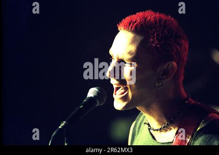 Milan Italy 1997-09-17 :Mike Dirnt bassist of Green Day during the Sonic TV show Stock Photo