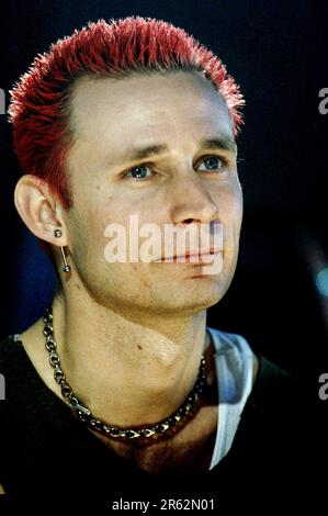 Milan Italy 1997-09-17 :Mike Dirnt bassist of Green Day during the Sonic TV show Stock Photo