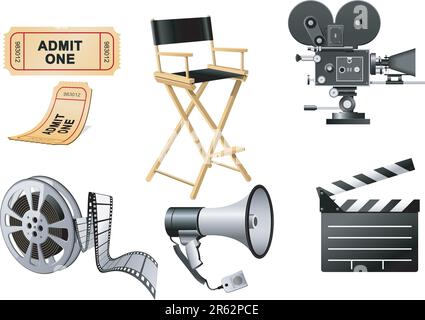 Film Industry Equipment isolated on the white Stock Vector