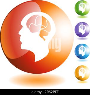 Brain icon web button isolated on a background. Stock Vector