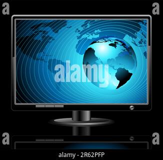 LCD panel with world background, this illustration may be use as designer work Stock Vector