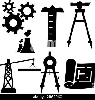 Engineering icon set isolated on a white background. Stock Vector