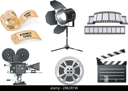 Film Industry attributes - film, movie camera and Film Slate Stock Vector