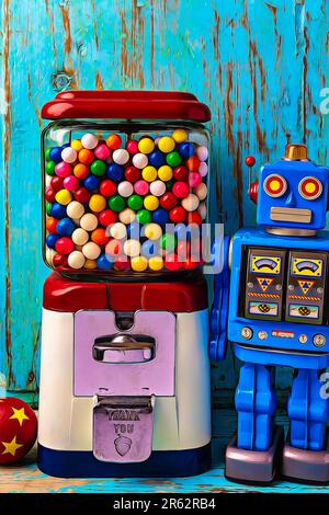 Bubblegum Machine And Blue Robot Stock Photo