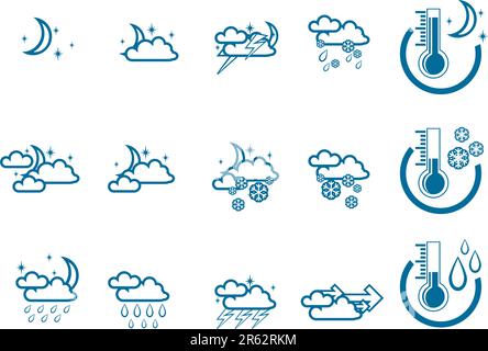 Weather Forecast vector icone set (night) and Thermometers Stock Vector