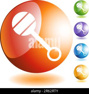 Baby rattle icon web button isolated on a background. Stock Vector