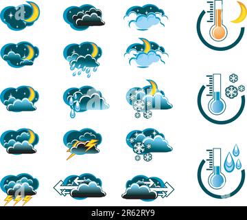 Weather Forecast vector icone set (night) and Thermometers Stock Vector