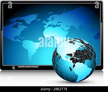 LCD panel with world background, this illustration may be use as designer work Stock Vector