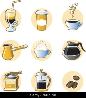 Nine coffee icons -  coffee-beans, cup and other Stock Vector