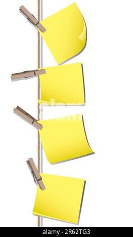 Clothes line with memo notes.  Please check my portfolio for more illustrations. Stock Vector