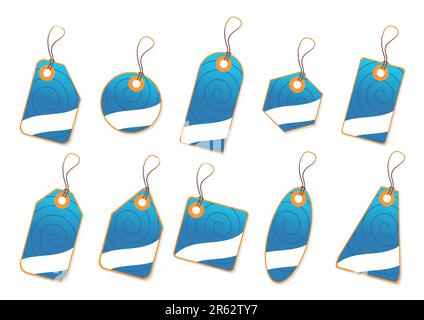 Ornamented blue tags with copy space over white background Stock Vector