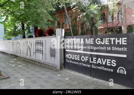 Museum of Secret Surveillance: “House of Leaves” in Tirana,is a historical museum in Tirana, Albania. It opened on 23 May 2017 in the building that served as the Sigurimi's headquarter during the communist era. The museum is 'dedicated to the innocent people who were spied on, arrested, prosecuted, convicted and executed during the communist regime. Stock Photo