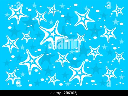 Cartoon starfish and sea stones on a blue background. Stock Vector