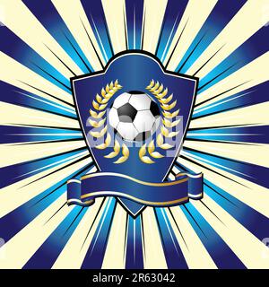 Soccer shield theme over colorful striped background Stock Vector
