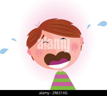 Vector Illustration of lonely small crying boy. Facial expression detail. Angry, sad and frustrated child that needs a big hug. Stock Vector