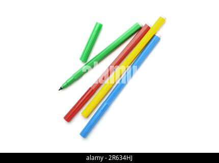 Bright markers isolated on white, top view Stock Photo - Alamy