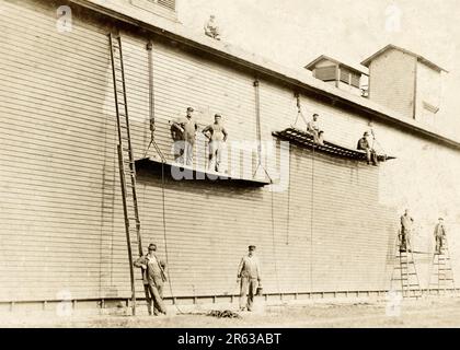 Painters early 1900s, Old Fashioned Painters, Barn Painters Stock Photo