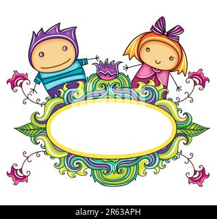 Floral curly frame with cute boy (floral series Stock Vector Image ...