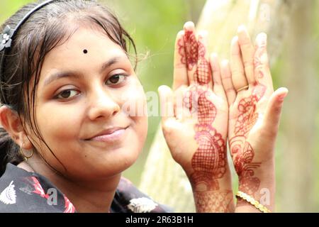 Indian Teenage Village girl face in Outdoor Stock Photo