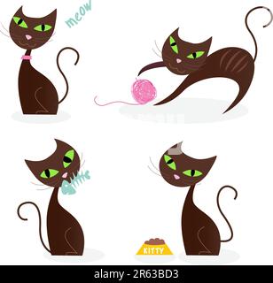 Stylized series of cartoon kitten characters in 4 different poses. Vector Illustration. Stock Vector