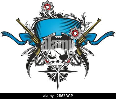Pirate theme ornament banner pattern design. Stock Vector