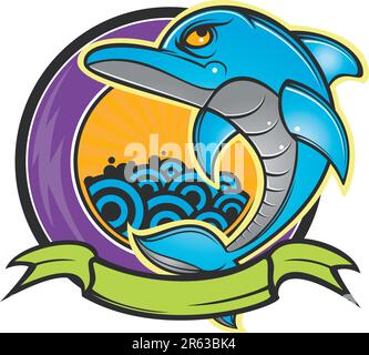 Cartoon style dolphin pattern design background. Stock Vector