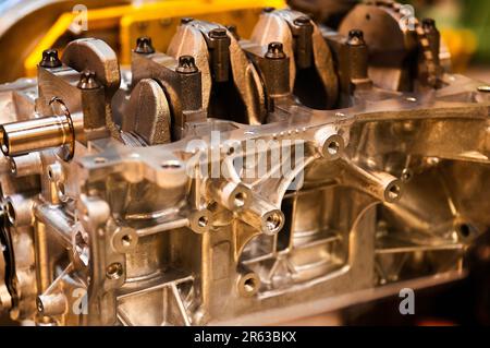 Complete Engine Block Cylinder block complete with crankshaft. Assembly line of internal ...
