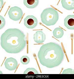 Vector seamless breakfast pattern with omelet and a cup of coffee. Stock Vector