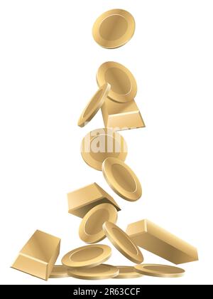 Gold coins and gold bars. Stock Vector